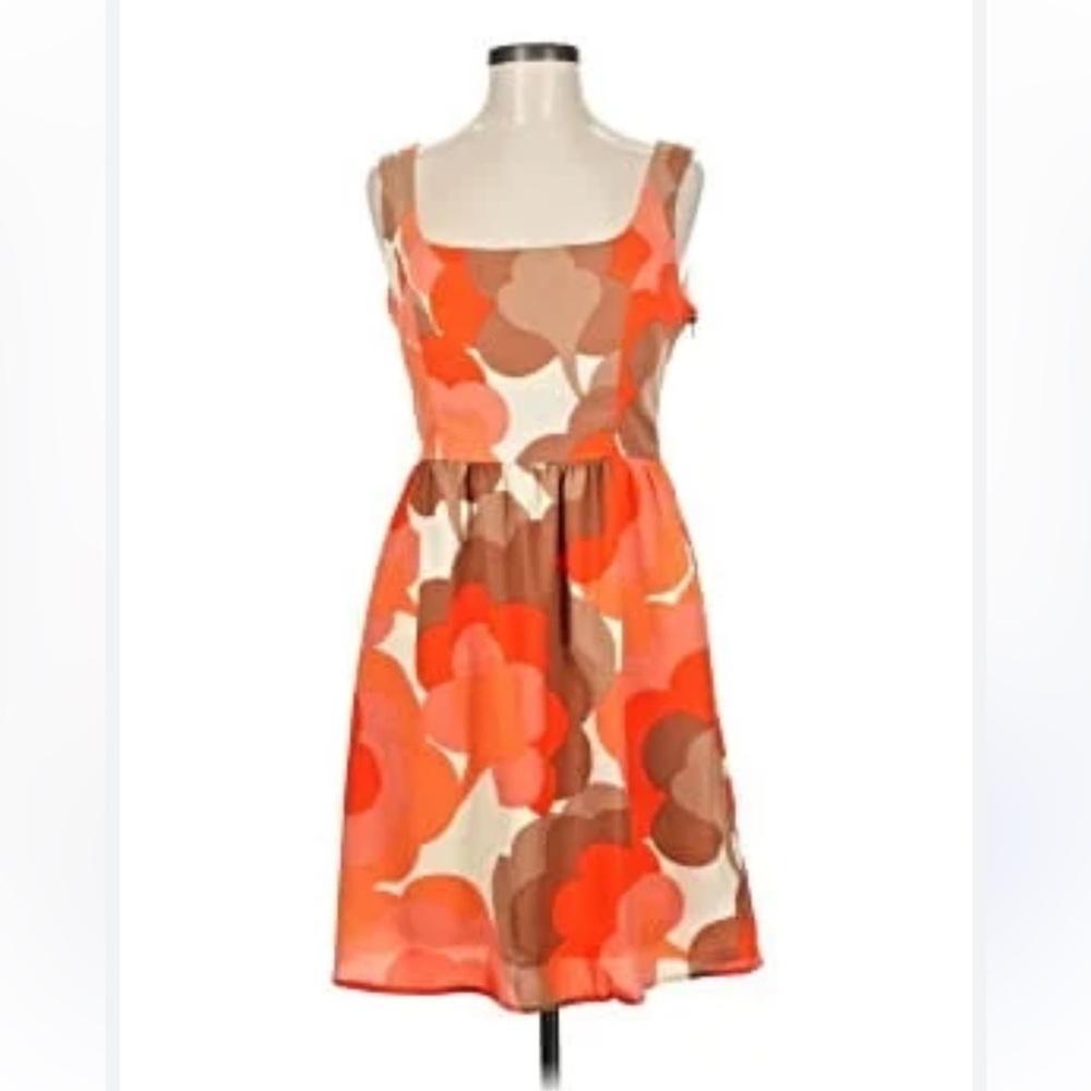 Judith March Floral Retro Mini Sundress Orange Pink Large EUC - Picture 2 of 13